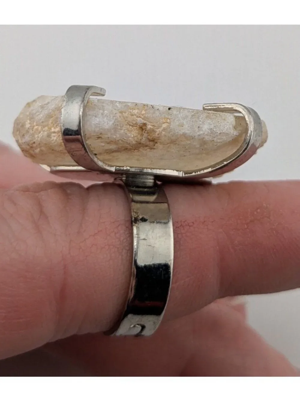 Boho Crystal Geode Druzy Statement Ring Silver Tone Raw Quartz Adjustable